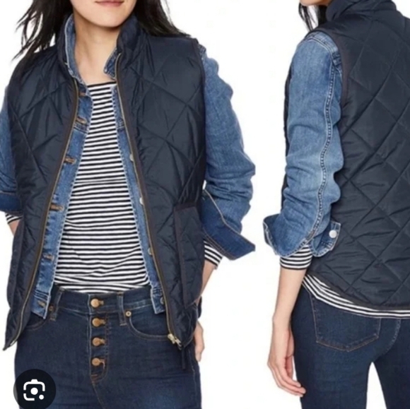 JCrew quilted puffer mercantile vest full zip front pockets navy blue M - Picture 2 of 11